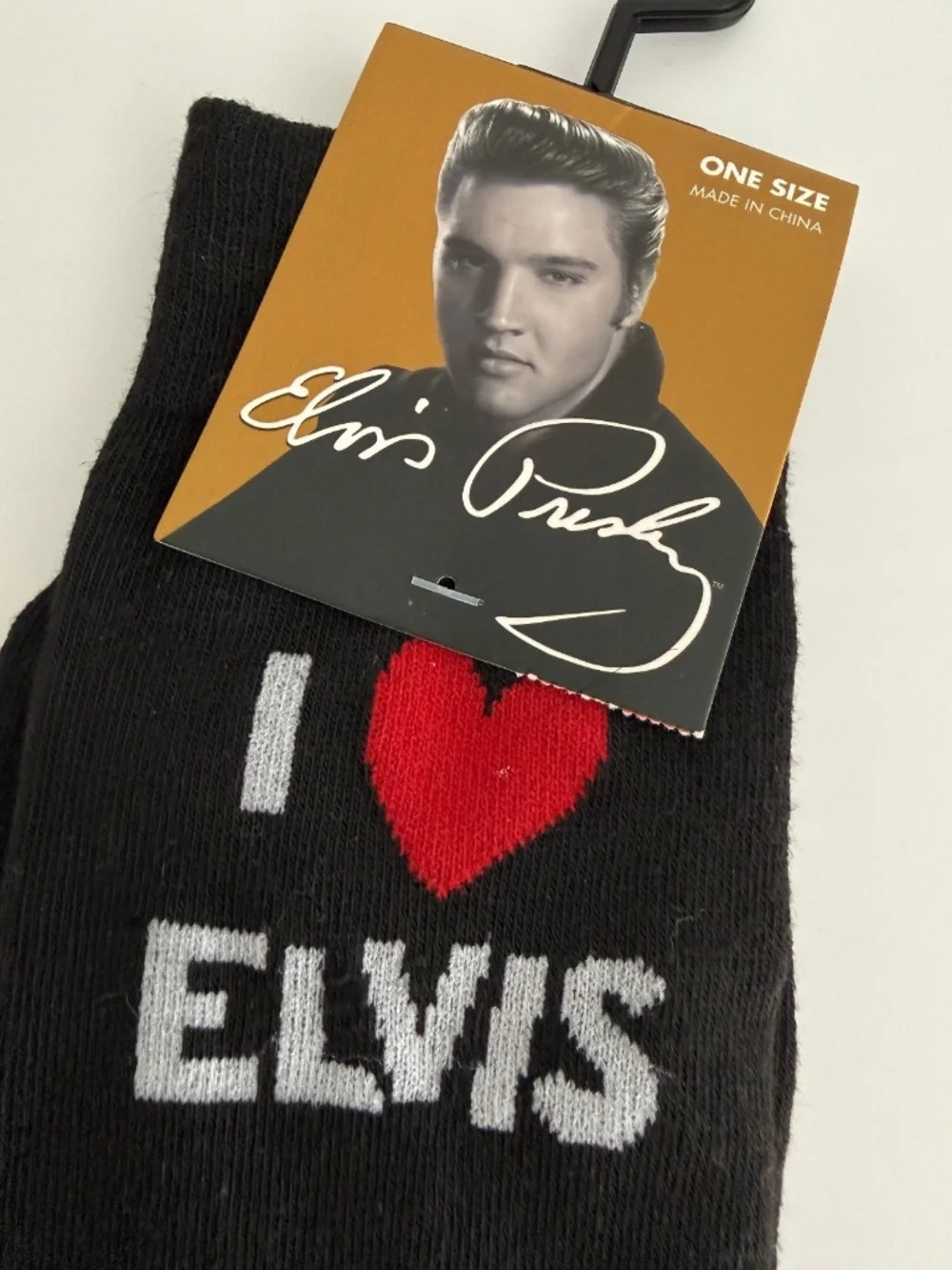 NEW Elvis Presley Crew Socks Black I Love Elvis Heart Novelty Adult Size 7-12